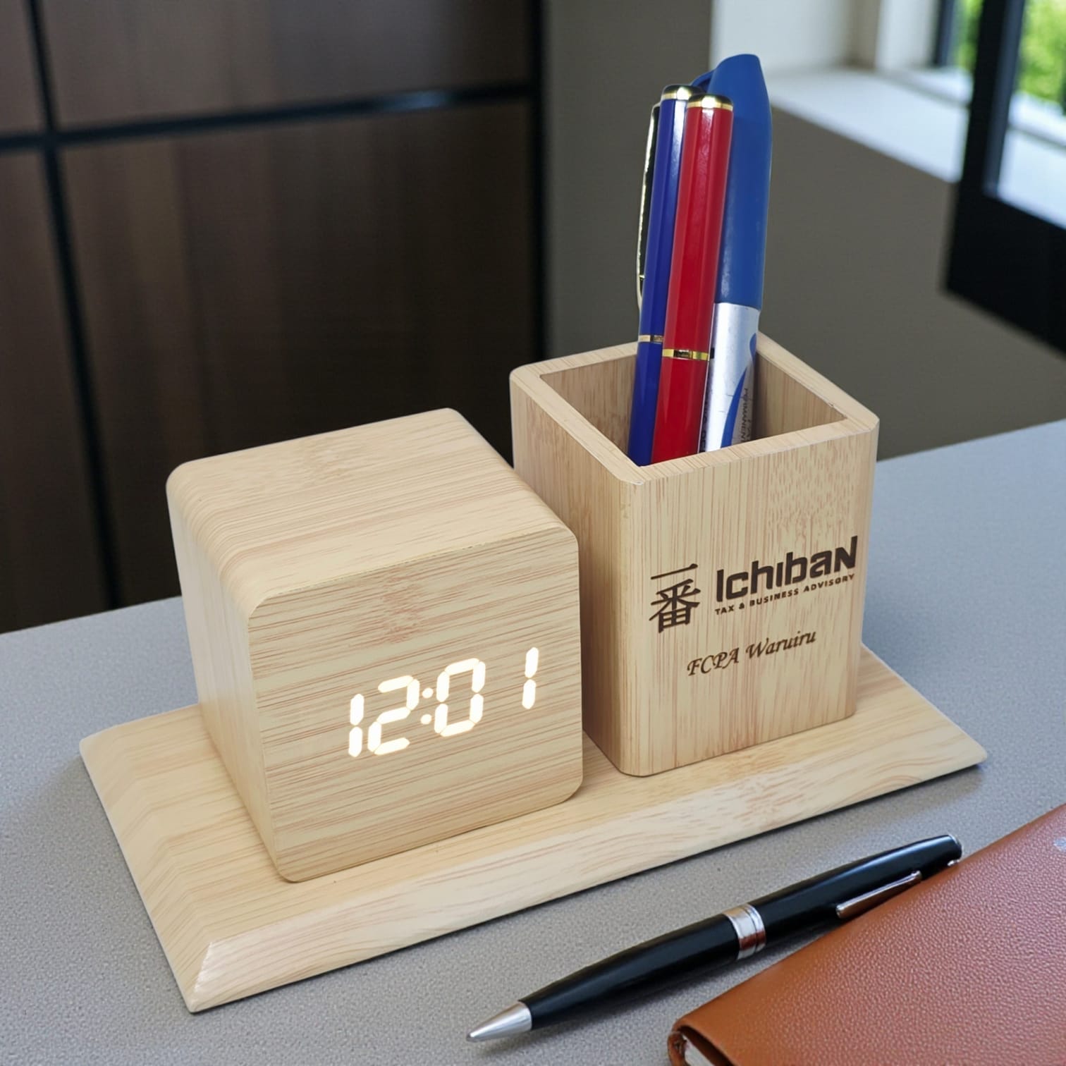 Elegant Wooden LED Desk Organizer