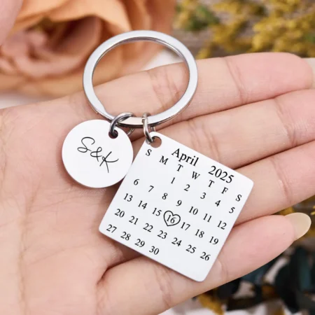 Personalized Silver Calendar Keychain
