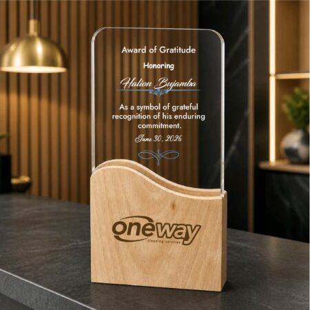 Crystal Award Trophy with a Wooden Base