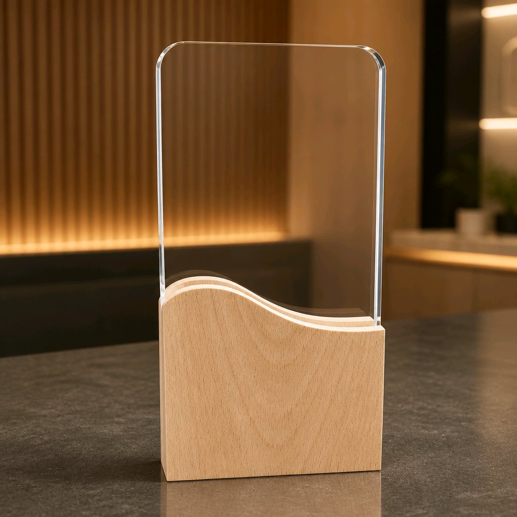 Crystal Award Trophy with a Wooden Base