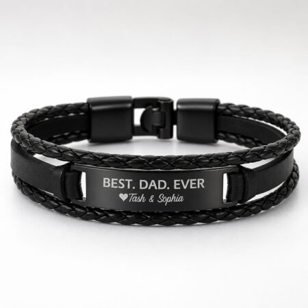 Engraved Leather Wrist Bracelets For Men