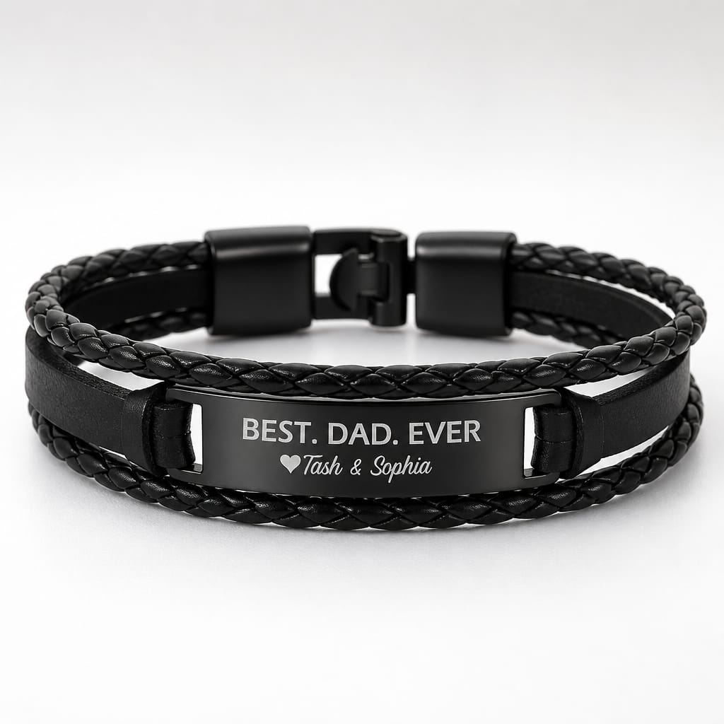 Engraved Leather Wrist Bracelets For Men