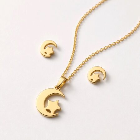 Golden Star Moon Pendant Necklace Set