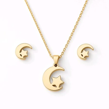 Golden Star Moon Pendant Necklace Set