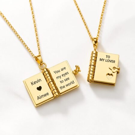 Engraved Mini Book Pendant Necklace
