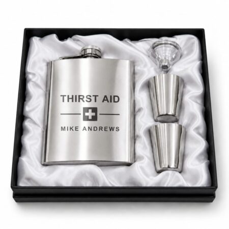 Branded Silver Hip Flask Gift Set