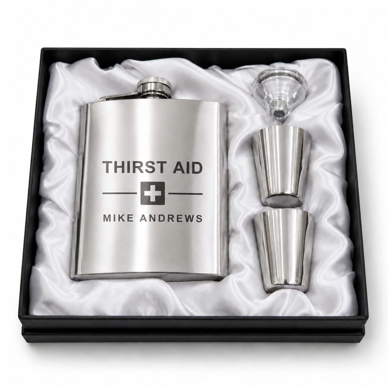 Branded Silver Hip Flask Gift Set