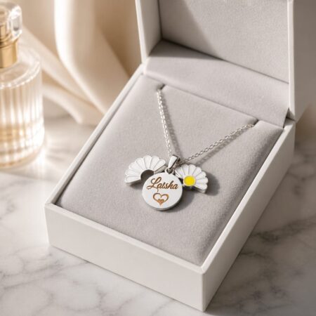 Engraved Lily Flower Pendant Necklace