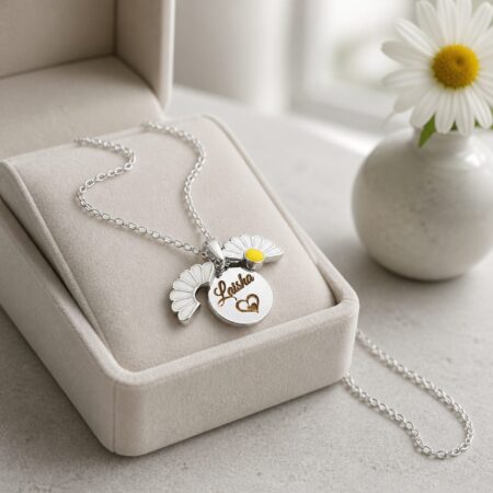 Engraved Lily Flower Pendant Necklace