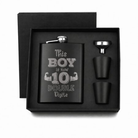 Personalized Black Hip Flask Gift Set