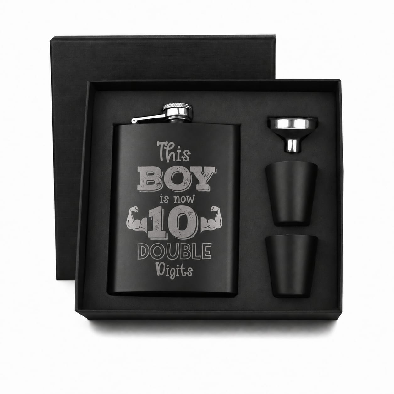 Personalized Black Hip Flask Gift Set