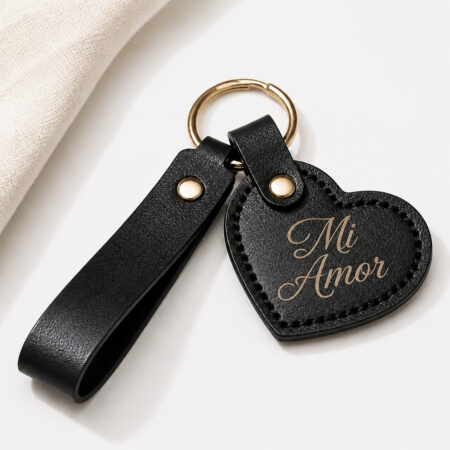 Personalized Black Leather Keychain