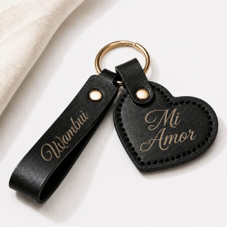 Personalized Black Leather Keychain
