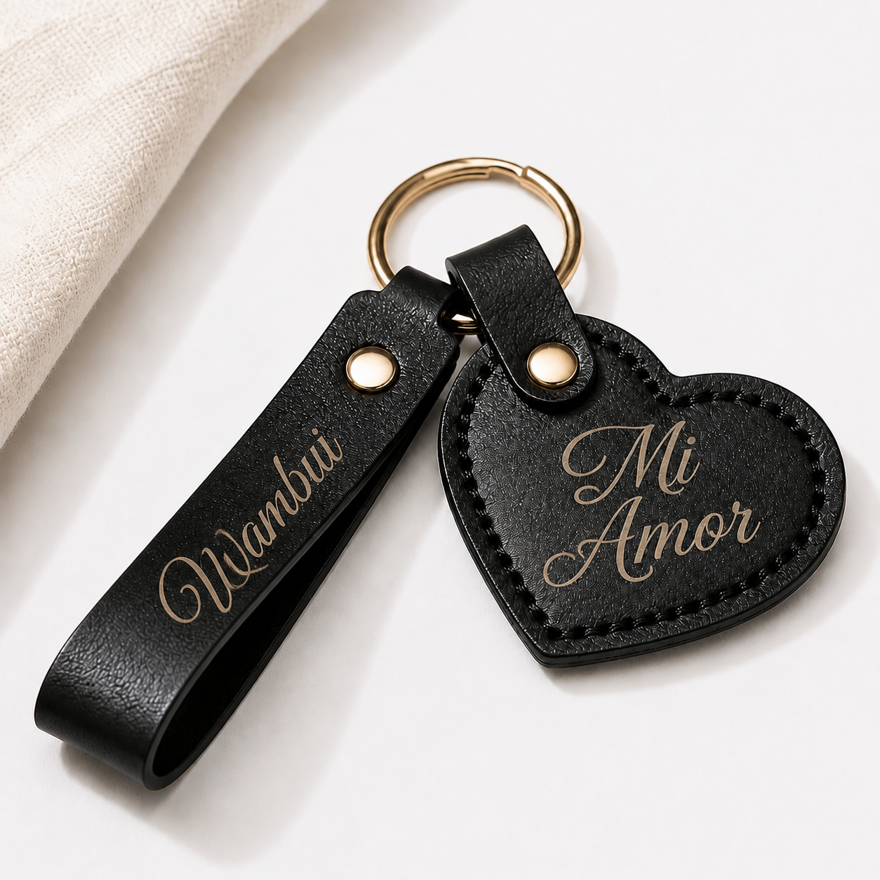 Personalized Black Leather Keychain