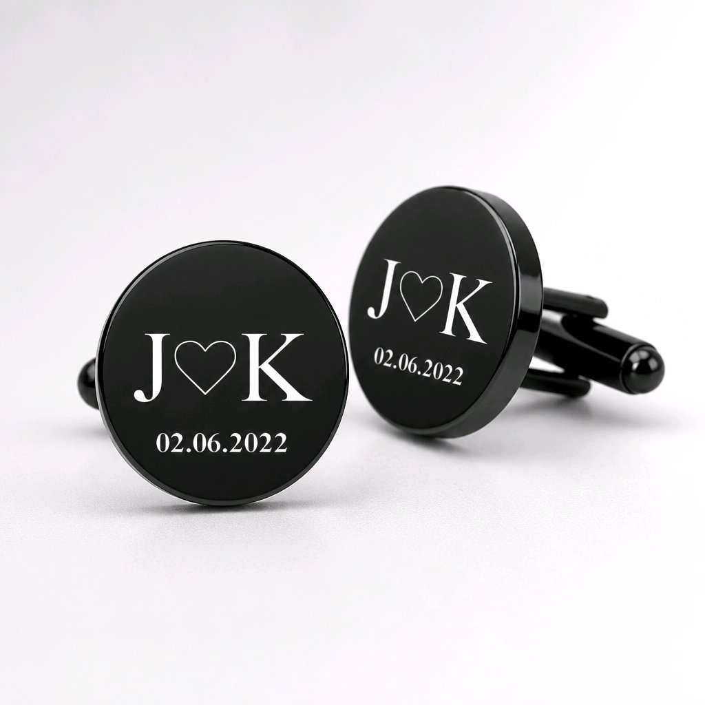 Personalized Black Round Cufflinks