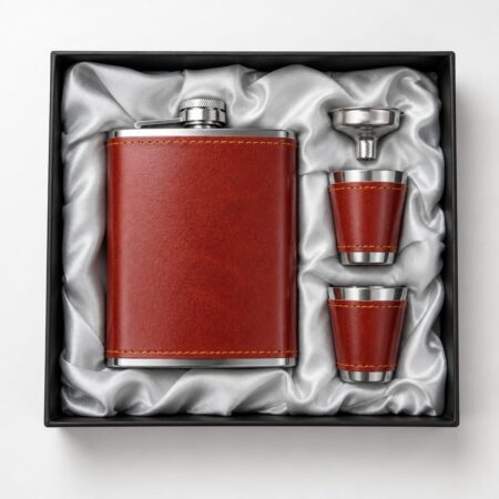 Personalized Brown Hip Flask Gift Set