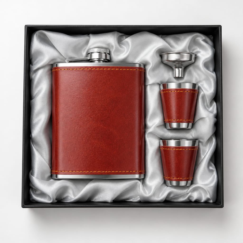 Personalized Brown Hip Flask Gift Set