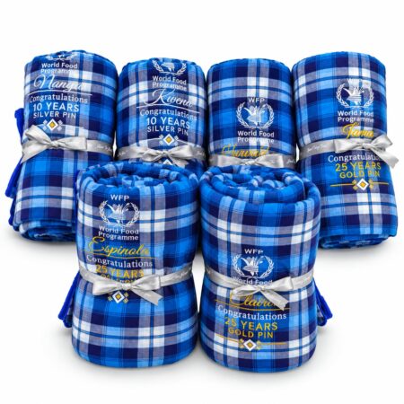 Branded Blue Plaid Fleece Blanket